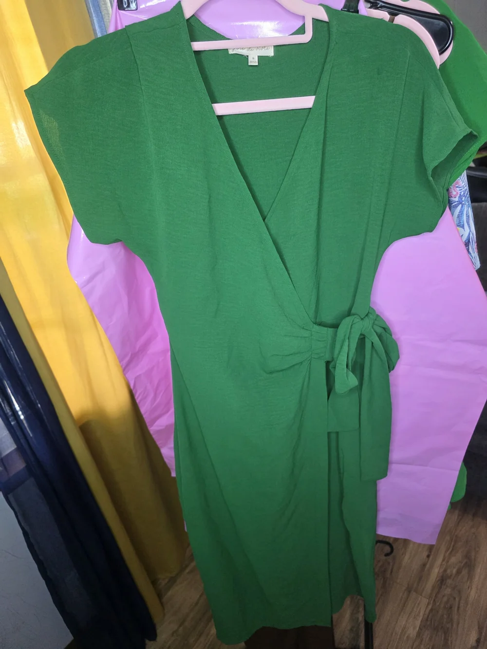 Emerald Wrap Midi Dress with Tie Waist